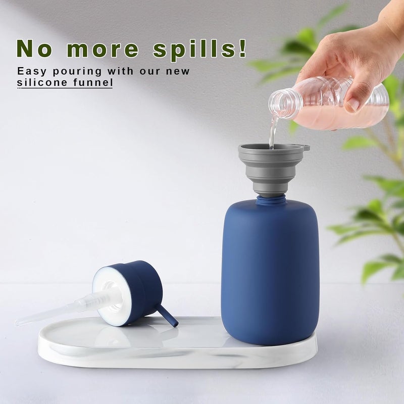 YDSluock Blue Soap Dispenser Bathroom,Ceramic Soap Dispenser Lotion Pump Dish Soap Dispenser for Kitchen,16oz Refillable Liquid Hand Wash Dispenser for Bathroom (Rubber Paint) - Image 4